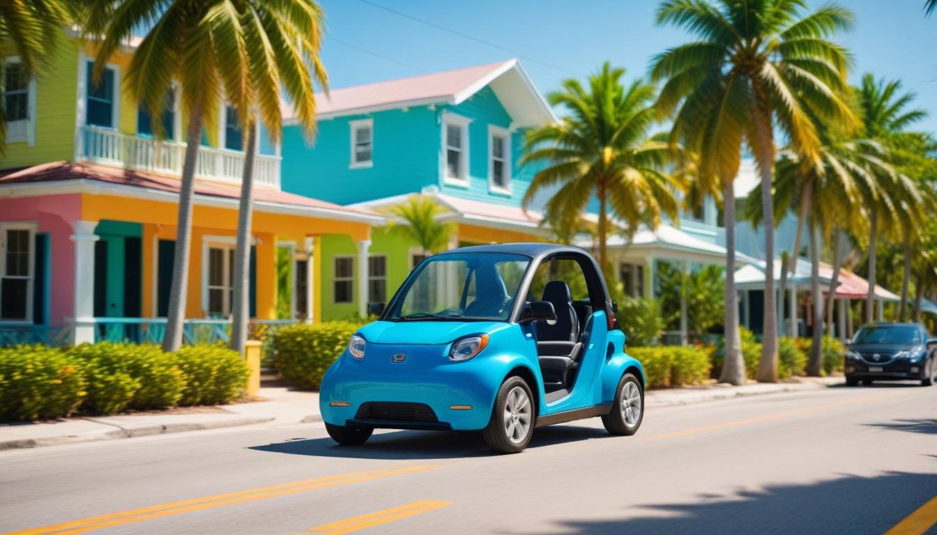 Electric vehicle cruising Key West streets