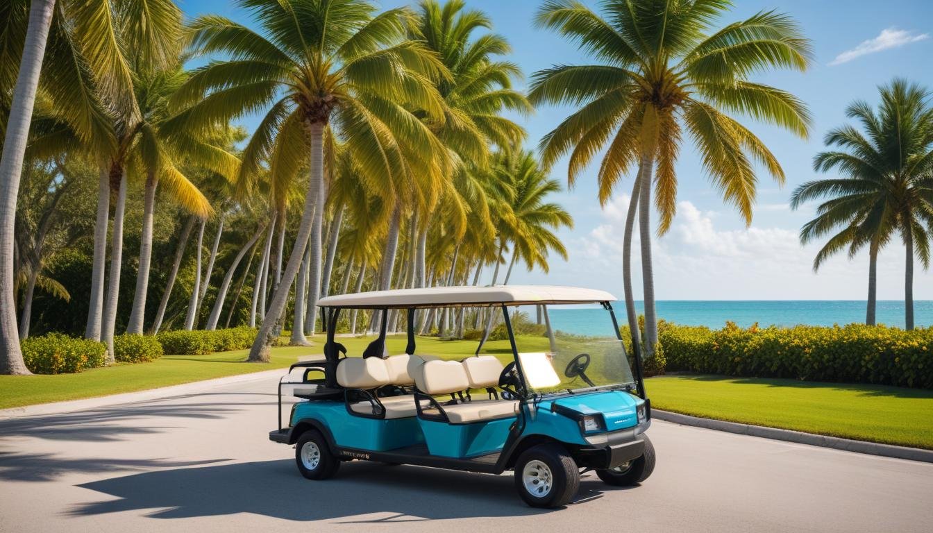 8-seater golf cart on island road